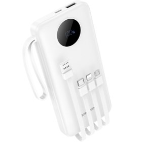 Resim 10000MAH, USB A USB C Micro USB ve Lightning Dahili Kablolu Güç Bankası Powerbank iPhone ile Uyumlu Şarj Seviyesi LED Gösterli Kompak ve Modern Tasarım BJ53 