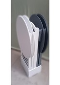 Resim Çanta Zigon Sehpa Oval Model Dörtlü Ahşap Mdf Beyaz Ve Gri Renk Uyumu El Yapımı 