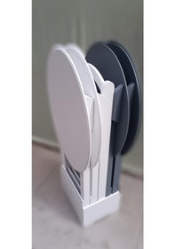 Resim Çanta Zigon Sehpa Oval Model Dörtlü Ahşap Mdf Beyaz Ve Gri Renk Uyumu El Yapımı 