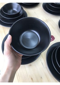 Resim Keramika Mat Siyah 30 Parça 6 Kişilik Yemek Kahvaltı Takımı 