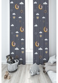 Resim Mekta Home Bebek Ve Çocuk Odası Ayda Oturan Tavşan Desenli 2 Kanat Fon Perde 