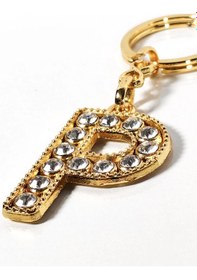 Resim P Harfi Taşlı Gold Renk Metal Anahtarlık Şık Ve Işıltılı Harf Tasarımı Çok Renkli 