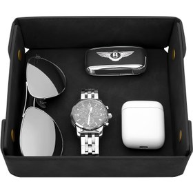 Resim Babalar Günü hediyesi sahte deri misafir tepsi düzenleyici - Giriş masası anahtarları, cüzdanları, saatleri, madeni para, cep telefonları, makyaj EDC Kendi Kendine Dispensing Takı, Yatak Yanı Çekmecesi Üstü için uygun 