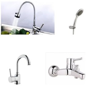 Resim Erce Delta Banyo spiralli Evye lavabo Bataryası ve Duş Takımı Krom 