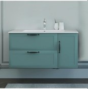 Resim Denko Beyoğlu 100 Cm Mdf Mat Yeşil Banyo Dolabı Alt Modül, Lavabo Yeşil 