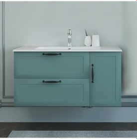 Resim Denko Beyoğlu 100 Cm Mdf Mat Yeşil Banyo Dolabı Alt Modül, Lavabo Yeşil 