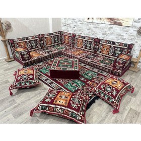Resim Coton Şark Köşesi Milas Desen Köşe Minder Takımı Bordo 