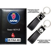 Resim Plakanıza Özel Saab Logolu Siyah Ruhsat Kabı Ve Anahtarlık 