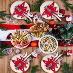 Resim 12'li Yılbaşı Ağacı Keçe Kaşıklık 19X21CM - Kırmızı 