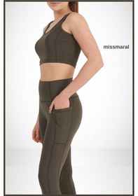 Resim Kadın Tayt Haki Yüksek Bel Çift Cep Detaylı Mevsimlik Toparlayıcı Spor & Casual 1057 Haki 