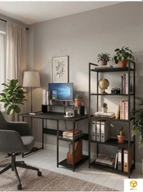 Resim Vien 2 Raflı Çalışma Masası 5 Raflı Kitaplık Monitör Yükseltici Set Kitaplıklı Ofis Masası Siyah Siyah - Siyah 