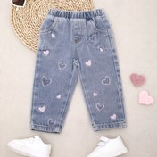 Resim Kızlar İçin İlkbahar ve Sonbahar Şeftali Kalpli Kot Pantolon - Noel ve Sevgililer Günü 