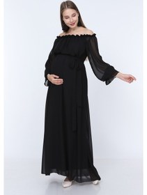 Resim Modalabio Moda Labio-Babyshower Dökümlü Hamile Elbisesi Siyah 