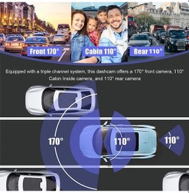Resim Springsun Üçlü Kameralı Dash Cam 1080p Hd Araba Dvr Araba Güvenlik Kamerası 170 Ultra Geniş Açı Kızılötesi Gece Görüşü 24 Saat 