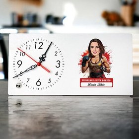 Resim Karikatürlü En Başarılı Kadın Kick Boksçu Masa Saati 