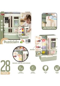 Resim 28 Parça Aksesuarlı Buharlı Işıklı Ve Müzikli Çekmeceli Oyuncak Buzdolabı Evcilik Mutfak Seti 