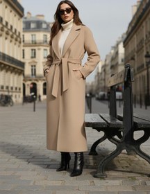 Resim Puane Kadın Kruvaze Yaka Kaşe Kaban -15237KBN - BEIGE 