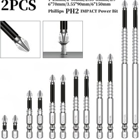 Resim 12 adet PH2 Güçlü Manyetik Hassas Darbe Tornavida Ucu Seti, Kaymaz Phillips, Yüksek Sertlikli Metal K5, 1"-6"/25-150mm, Fabrika İnşaatı ve Ev Yenilemesi için 
