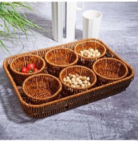 Resim Kosova Wicker 7'li Tepsili Çerezlik Set Kahverengi 