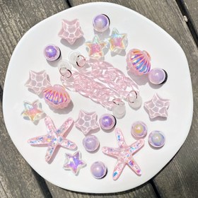 Resim 22 Parça Pembe Kendin Yap Çıkarılabilir Ayakkabı Süsleri Payet Zincirli, Denizyıldızı Kabuk Su Dalgalanma Yıldızları, Plaj Ayakkabısı Terlikler için Uygun Dekorasyon, Mükemmel Tatil Hediyesi 