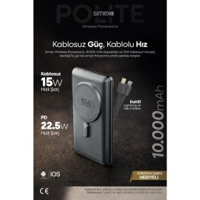 Resim Simex 10.000mAh MagSafe Powerbank 15W Wireless / 22.5W Hızlı Şarj - Dahili Type-C Lightning Kablolu S-38 
