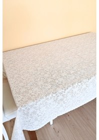 Resim Dantel Motifli Muşamba Masa Örtüsü 140 X 180 Cm - Beyaz Renk-çiçek 