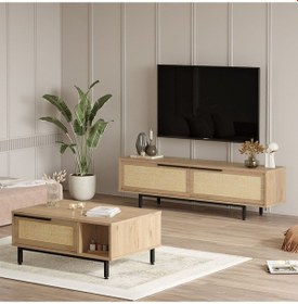 Resim Bohem Tv Ünitesi Orta Sehpa 2'li Set Sepet Boh19-s Kahverengi 