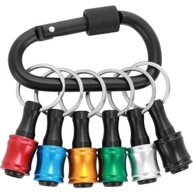 Resim Matkap Soketi Adaptörü Güçlü Yüksek Sertlikte Alüminyum Alaşım Matkap Ucu Tutucu 6 Adet, 1/4 Inç Altıgen Şaft Tornavida Ucu Uzatma Tornavida Uçları Tutucu Anahtarlık Siyah Karabin 6renk 