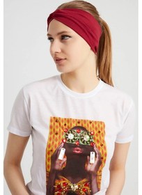 Resim Butik Çapraz Bağlamalı Kadın Bandana Saç Bandı, Kaymaz Yumuşak Esnek%100 Pamuklu Penye - Tek Ebat / Bordo- Vişne Bordo- Vişne 