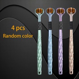 Resim 4 adet Ergonomik El Diş Fırçası Seti, 3 Fırça Başlığı, Altın Volkanik Kıllar ve Yumuşak Tutma Sapı - Yetişkinler İçin Uygun 