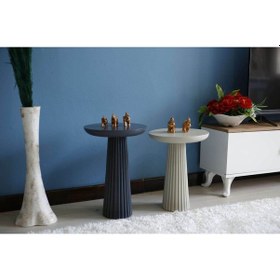 Resim Wood Wooden 2'li Ahşap Set Fitilli Mantar Yan Sehpa Antrasit-krem Renk Beyaz 