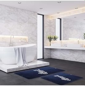 Resim Zebra Desen 2li Banyo Paspas Takımı, 60x100 cm, Lacivert 
