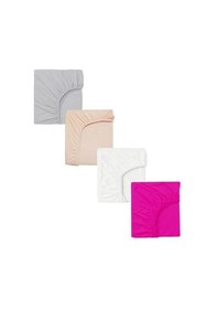Resim 4 Adet 40 X 80 + 10 Cm Anne Yanı Lastikli Penye Kumaş Bebek Çarşafı-fuşya-beyaz 