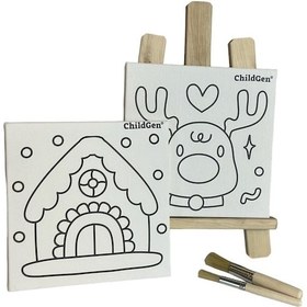 Resim Minik Sanatçı Seti - Şövale, 2'li Baskılı Tuval Ve 2'li Fırça 