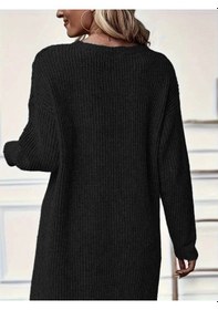 Resim Defymoda Kadın Uzun Kollu Bisiklet Yakalı Önden Çapraz Kesim Detaylı Midi Triko Elbise Siyah 