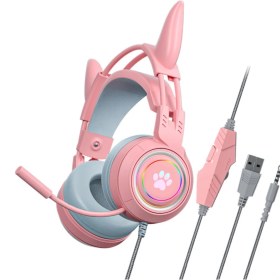 Resim Dofolink Kedi Kulaklıklı Oyun Kulaklığı, Rgb Işıklı, Gürültü Engelleme Mikrofonlu, 50mm Sürücü, Multi Platform Uyumlu Ps4/ps5/xbox/switch/pc 10.1" 