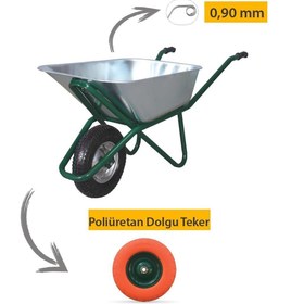 Resim Kanat Pro Galvanizli Demonte El Arabası Poliüretan Dolgu Rulmanlı Teker 0.90 Mm Sac 