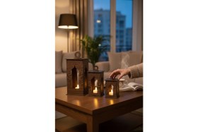 Resim Özbience Pilli LED Ramazan Feneri 3'lü Set, Nikah Süslemesi, Dekoratif ve Hediye 