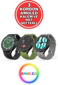Resim Maybax Amoled Ekran 3 Kordonlu Kalem Not Defteri Hediyeli Sesli Görüşme Bildirim Sağlık ve Spor Mod 