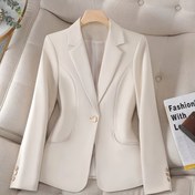 Resim Şık Kadın Ofis Blazerı - Polyester, Uzun Kollu, Düz Renk, Düğme Kapama 