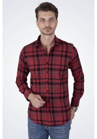 Resim Kırmızı Mavi Çizgili Oduncu Erkek Gömlek + Kutulu Mavi 