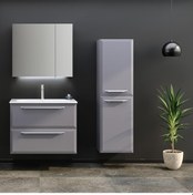 Resim Orka Nuvola 80 Cm Mdf Gri Banyo Dolabı Takımı Ve Boy Dolabı 