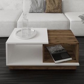 Resim Viyana İki Renkli Modern Orta Sehpa - Raflı Tasarım, Beyaz/Antik Ceviz 