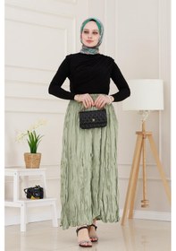 Resim Sevitli Beli Lastikli Kraş Etek-mint Yeşili-4976 Mint Yeşili 