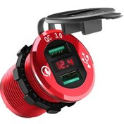 Resim Synodicmonth Hızlı Şarj 3.0 Usb Şarj Soketi, 12v/24v Çift Usb Araç Prizi, Led Voltmetreli Su Geçirmez Çakmak 
