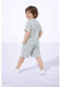 Resim Cg Kids Keten Çizgi Desenli Kaliteli Kumaş Erkek Çocuk Alt Üst Takım Mint Yeşili 
