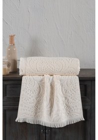Resim Varol Jacquard %100 Pamuk Banyo Havlusu 90x150cm Krem-90x150cm Krem 