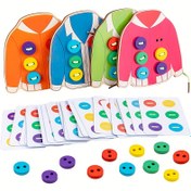 Resim 1 Set Renkli Ahşap Düğme İplik Geçirme Oyunu Çocuklar İçin - Eğitici Dikiş & Yaşam Becerileri Oyuncak, Canlı K 