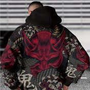 Resim Erkekler için Japon Oni Maskeli Kapüşonlu Sweatshirt - 3D Baskılı Japon Şeytan Kostümü Stili, Bol Kesim, Uzun Kollu Kimono Esintili Kazak, Temalı Partiler ve Günlük Giyim İçin (Makinede Yıkanabilir) 