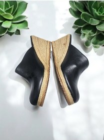 Resim Kadın Yumuşak Deri Rahat Taban Espadril Sabo Terlik Siyah 